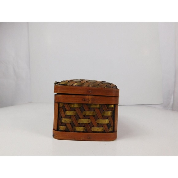 Vintage Bombay Set of 2 Nesting Wood Metal Woven Storage Boxes Hinged Lids Latch - Picture 11 of 16